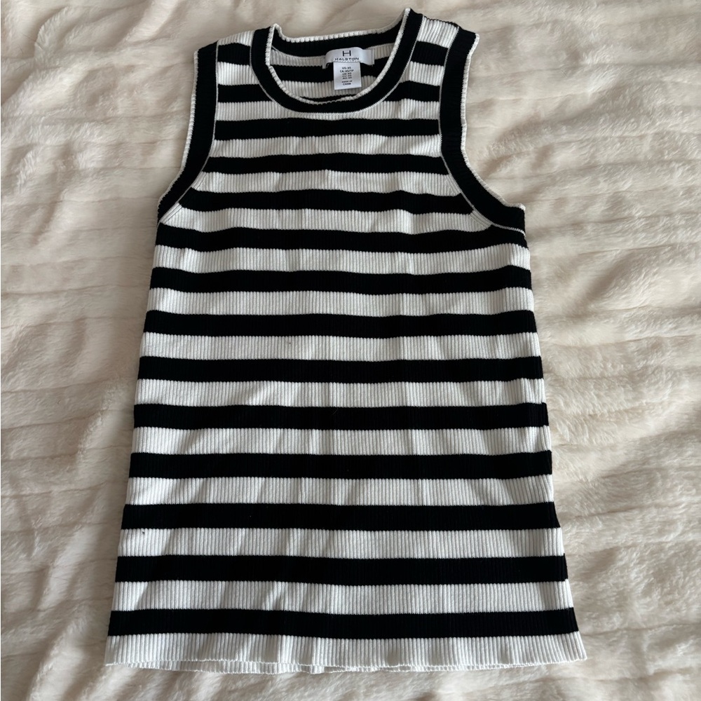 H by Halston Black and White Striped Tank Top